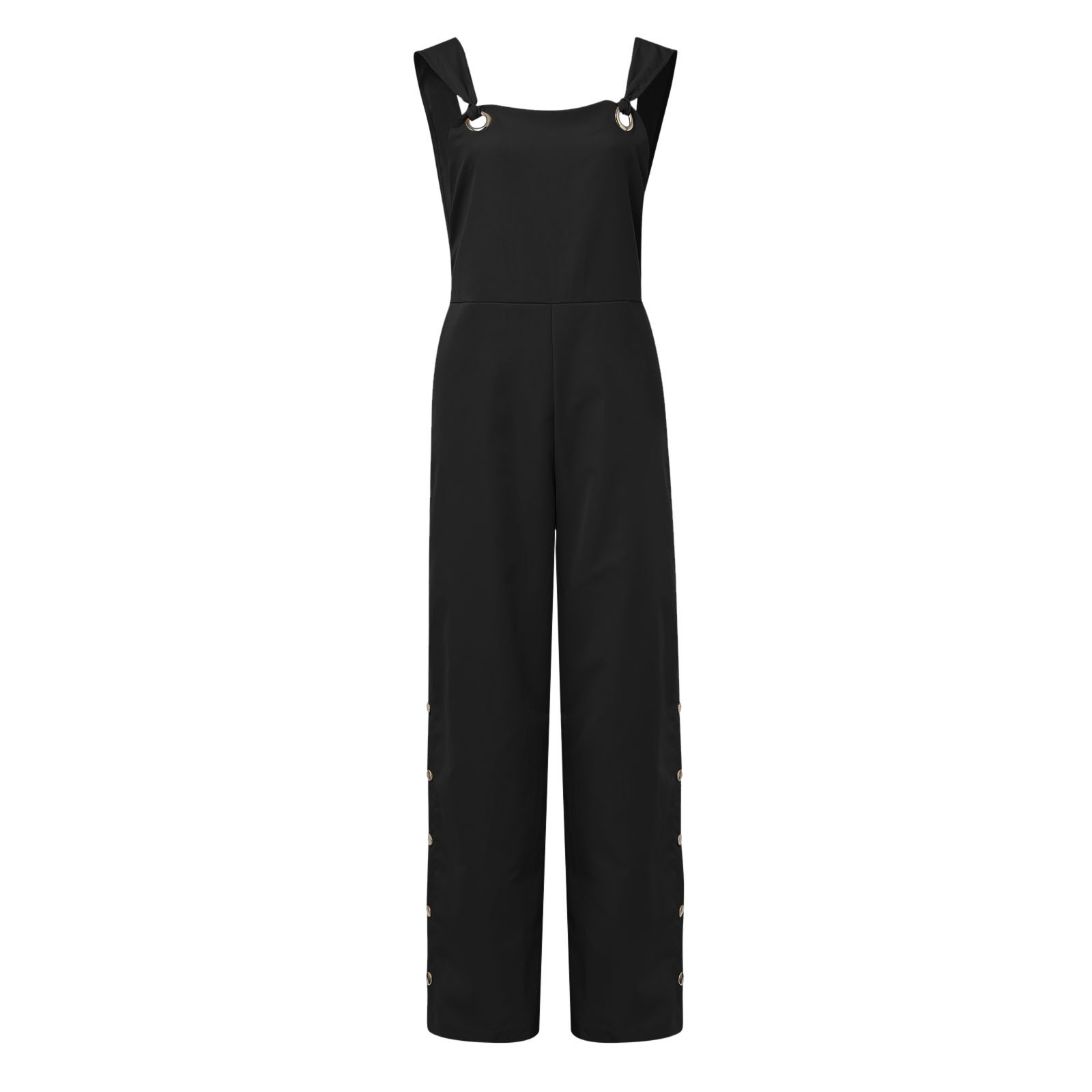 thumbnail image 5 of Pantalones sin mangas de algodón y lino con tirantes para mujer, con botones, corte holgado, bolsillos, informales para la playa, 5 of 6